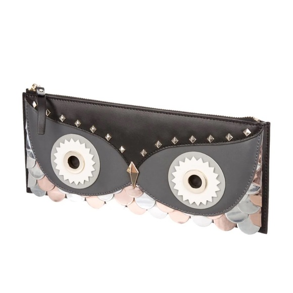 Kate Spade Genuine Leather Wise Owl Clutch - Black w Bronze Gold Silver Accents - Picture 5 of 7